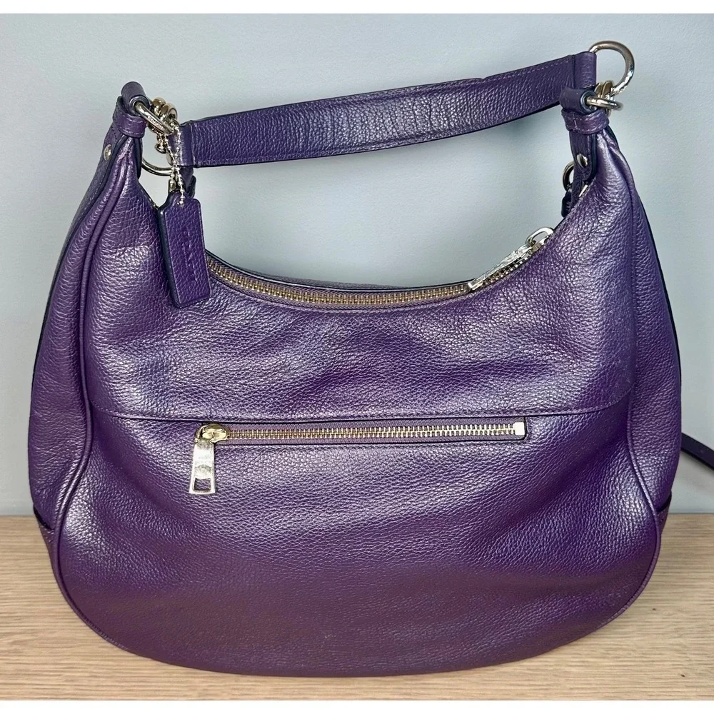 Coach F38259 Harley Large Purple Pebbled Leather Hobo Crossbody Bag Adjustable
